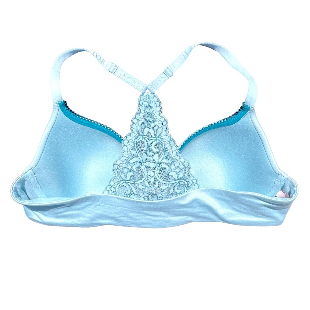 Victoria’s Secret lined demi bra front closure lace back blue padded cup 36C - Picture 4 of 5